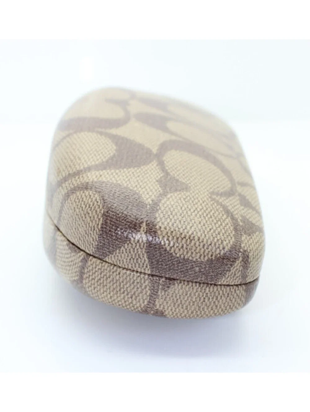 Coach Signature C Monogram Brown Tan Clamshell Glasses Case